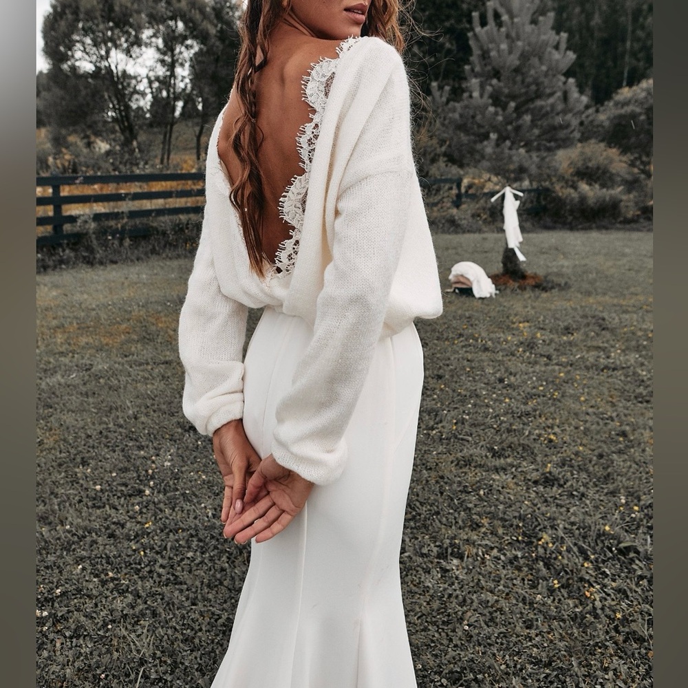 Bridal wool & lace coverup sweater, S